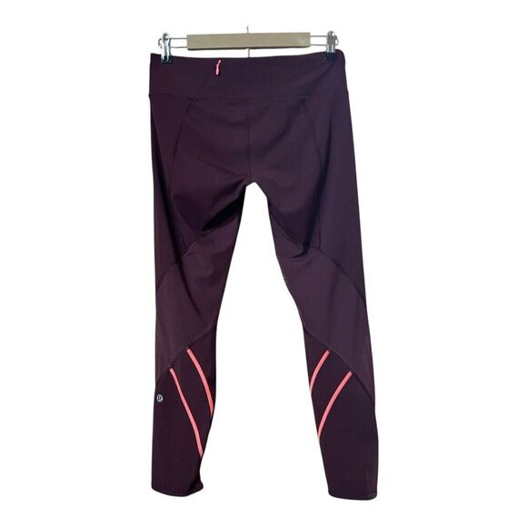 Lululemon All Meshed Up Tight Size 8 Burgundy Mesh Panels Back Zip Pocket Yoga - Picture 3 of 5